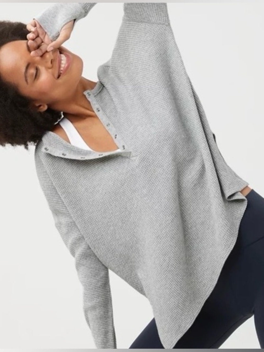 Offline by Aerie Light Gray Waffle-Knit Snap Henley Pullover Long Sleeve T-Shirt